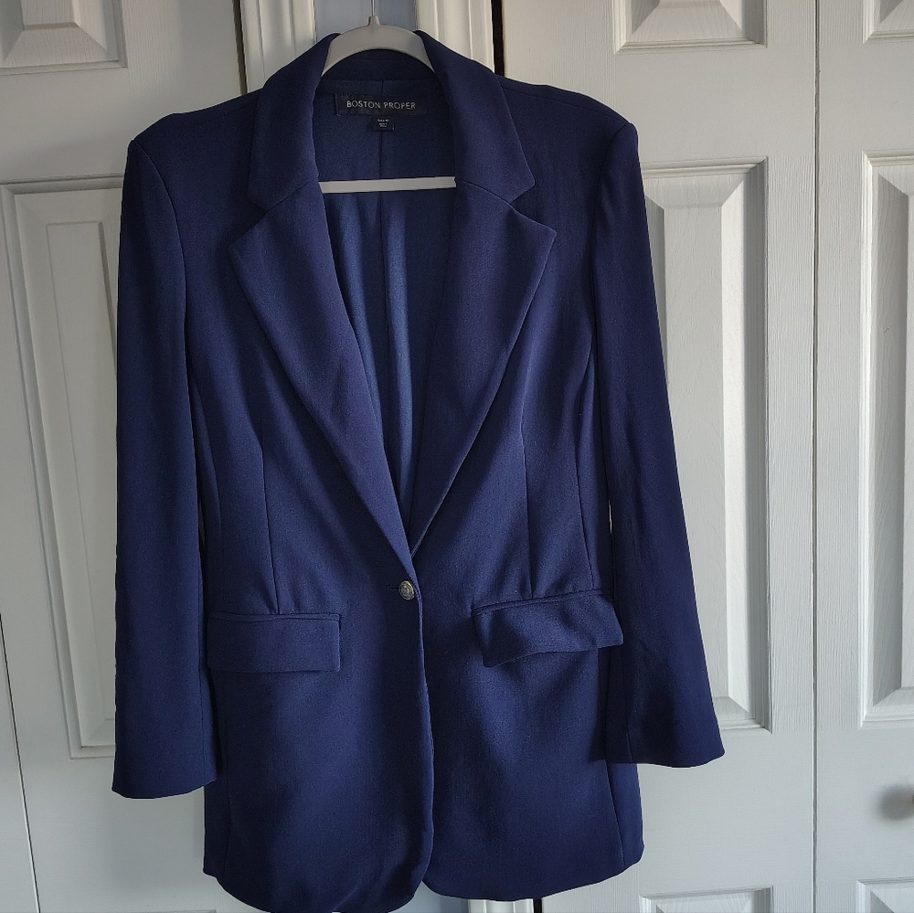 Boston Proper Women's Dark Navy Beyond Travel Classic Boyfriend Blazer Sz 12